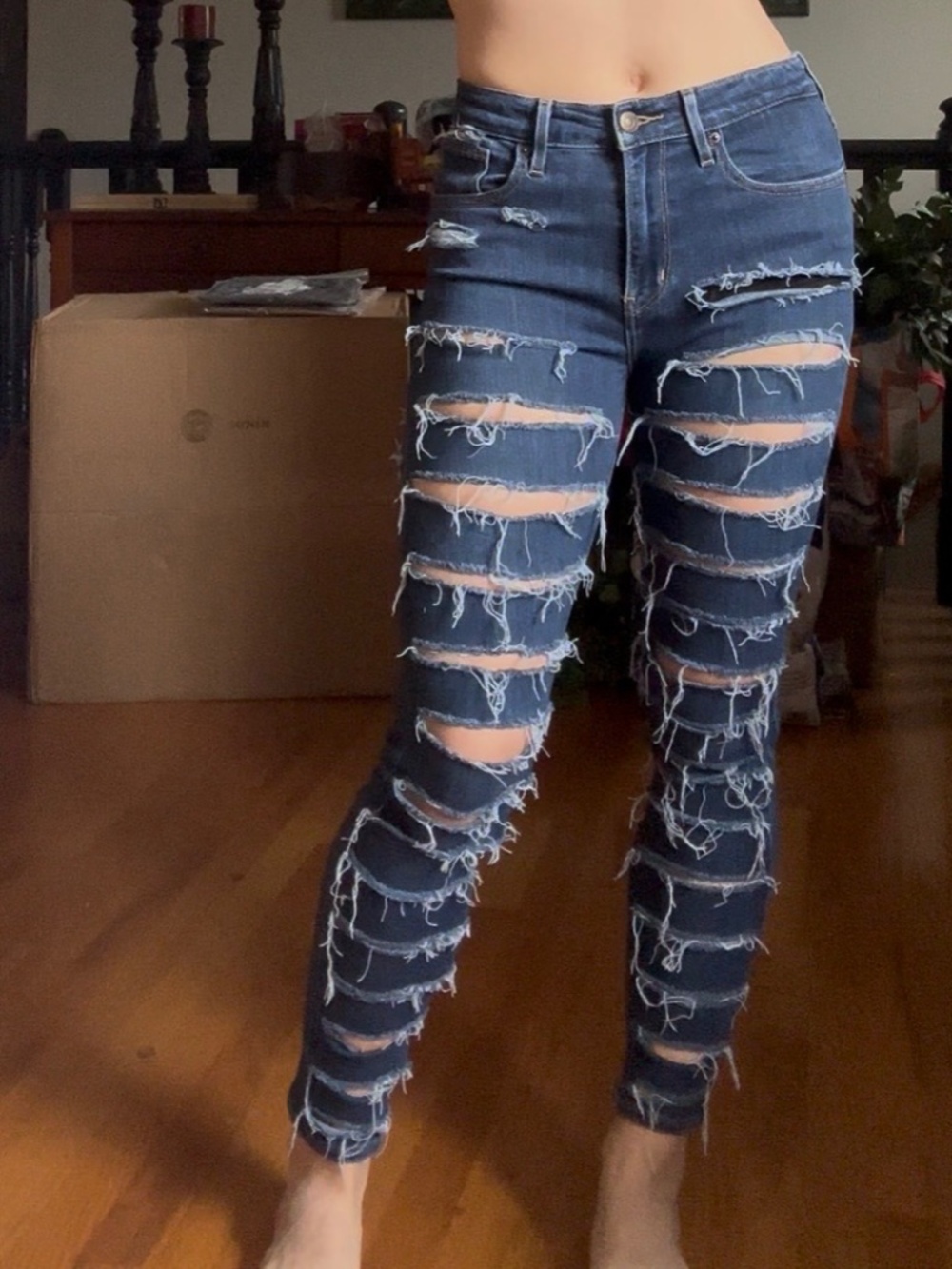 Levi's ultra distressed high rise skinny jeans